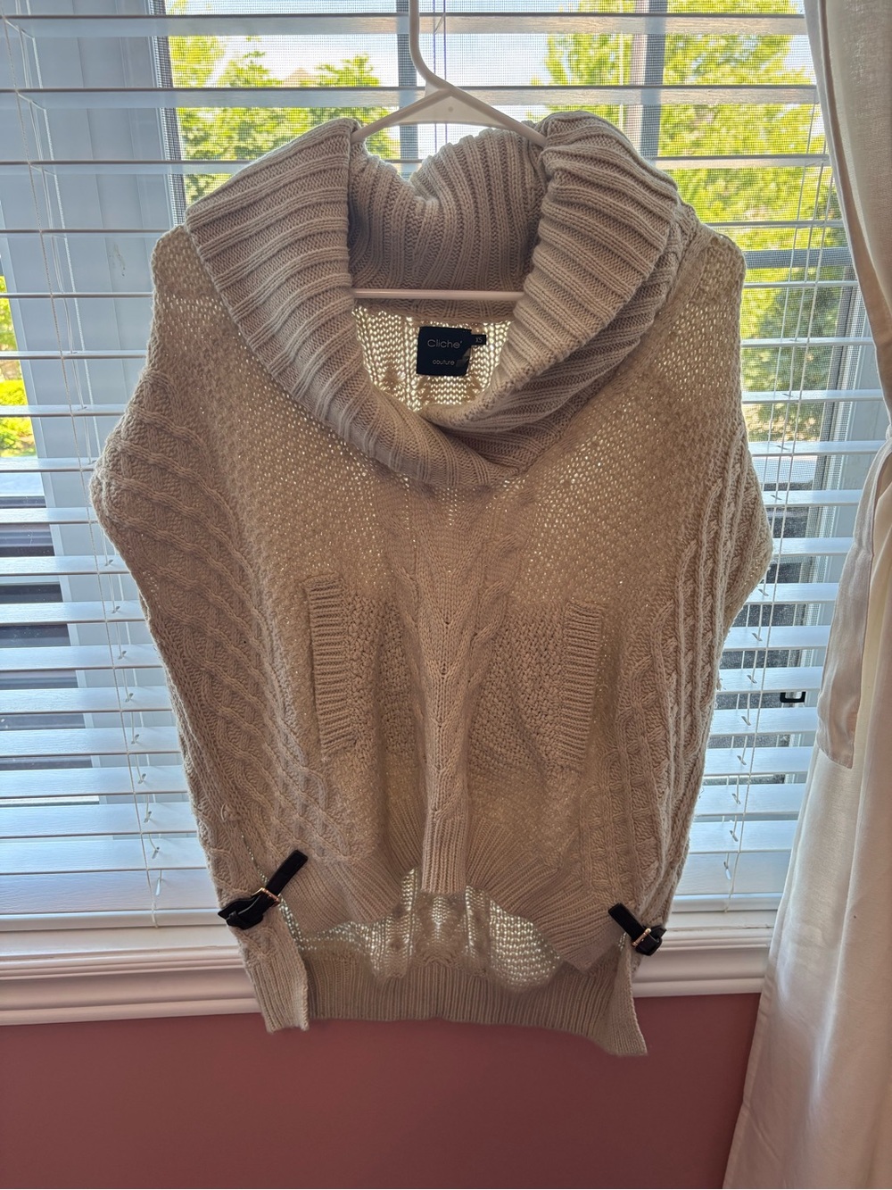 Cliché Cream Cable Knit Cowl Neck Sweater Vest